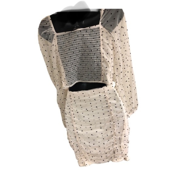 Cream 2pc polka dot chiffon tulle tufted sheer sleeve blouse &‎ skirt set size L - Picture 14 of 17